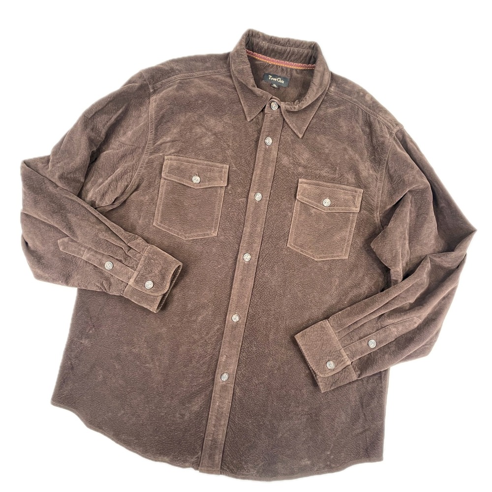 True Grit Pebble Pile Fleece Shirt Jacket XL Brown Button Down Shacket Rugged
